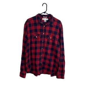 Label Of Graded Goods Shirt Red Flannel Button Down Long Sleeve Plaid Men SZ XL